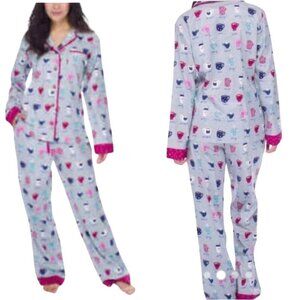 Munki Munki Bamboo Cotton Coffee Latte Kitty Flannel Pajama Set Size L